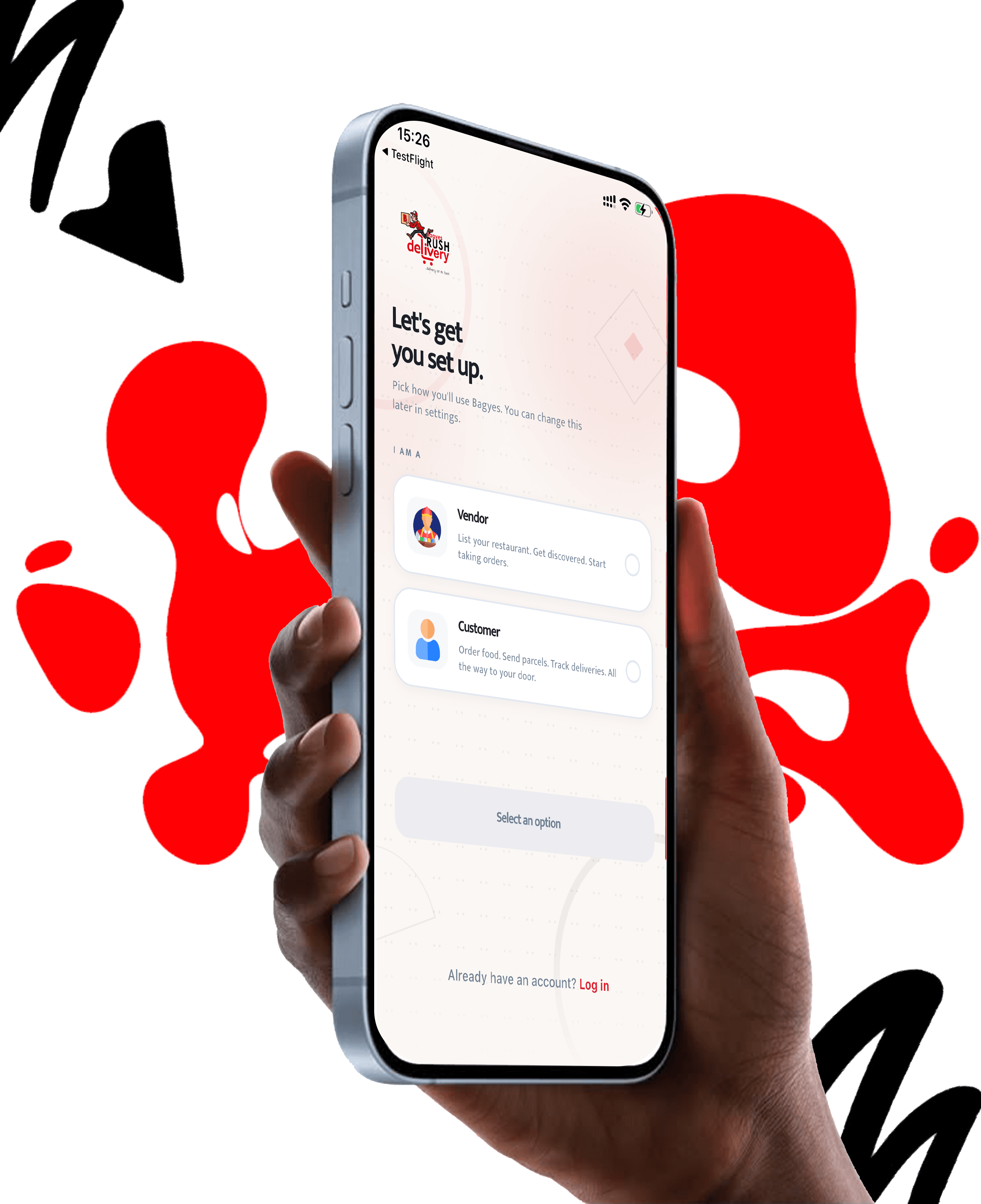 Bagyes RUSH app preview on a phone